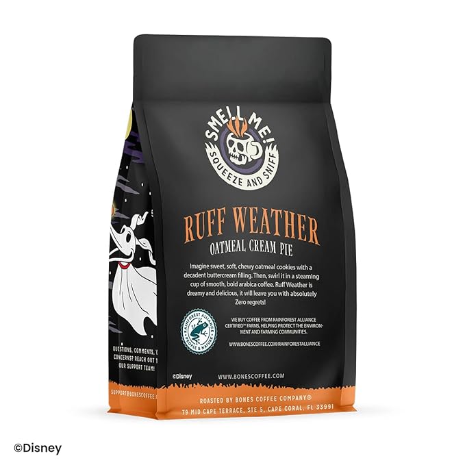 Bones Coffee Company The Nightmare Before Christmas Ruff Weather Flavored Coffee Beans, Medium Roast Ground Coffee Low Acid, Oatmeal Creampie Flavor (12 oz)