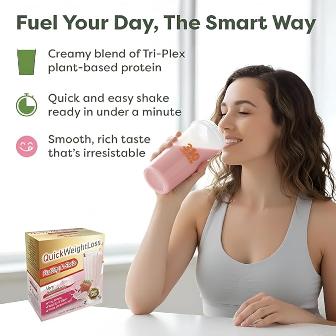 QuickWeightLoss Very Strawberry Pudding & Shake Mix - High Protein Shake - Low Calorie - Low Fat - Low Carb - Gluten Free, Aspartame Free - 15g Protein (7ct) / Box