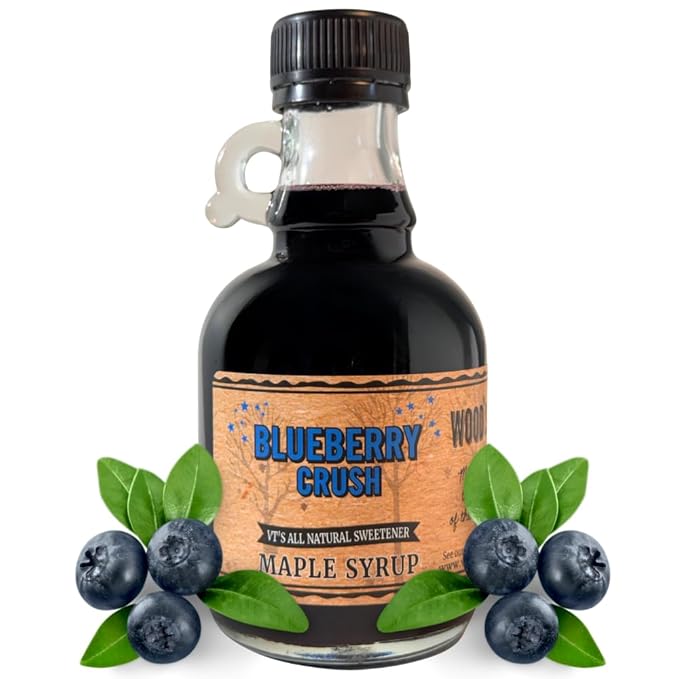 WOOD'S Blueberry Crush Maple Syrup – Small-Batch Vermont Maple Syrup Infused with Real Blueberry Flavor | All-Natural, Vegan Sweetener for Pancakes, Desserts, Cocktails & Baking | 8.45 Fl Oz (250mL)