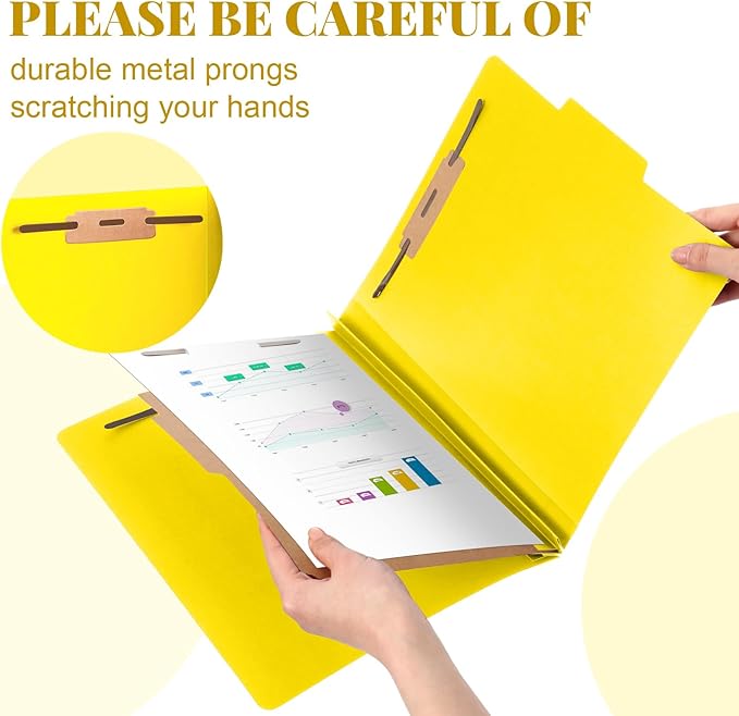 12 Pcs Classification Folders Letter Size, Back to School Supply for Teacher, Student, 1 Divider Pressboard File Folder Bulk with 2 Fasteners, 3.5 Inch Expanding File Organizer (Yellow)