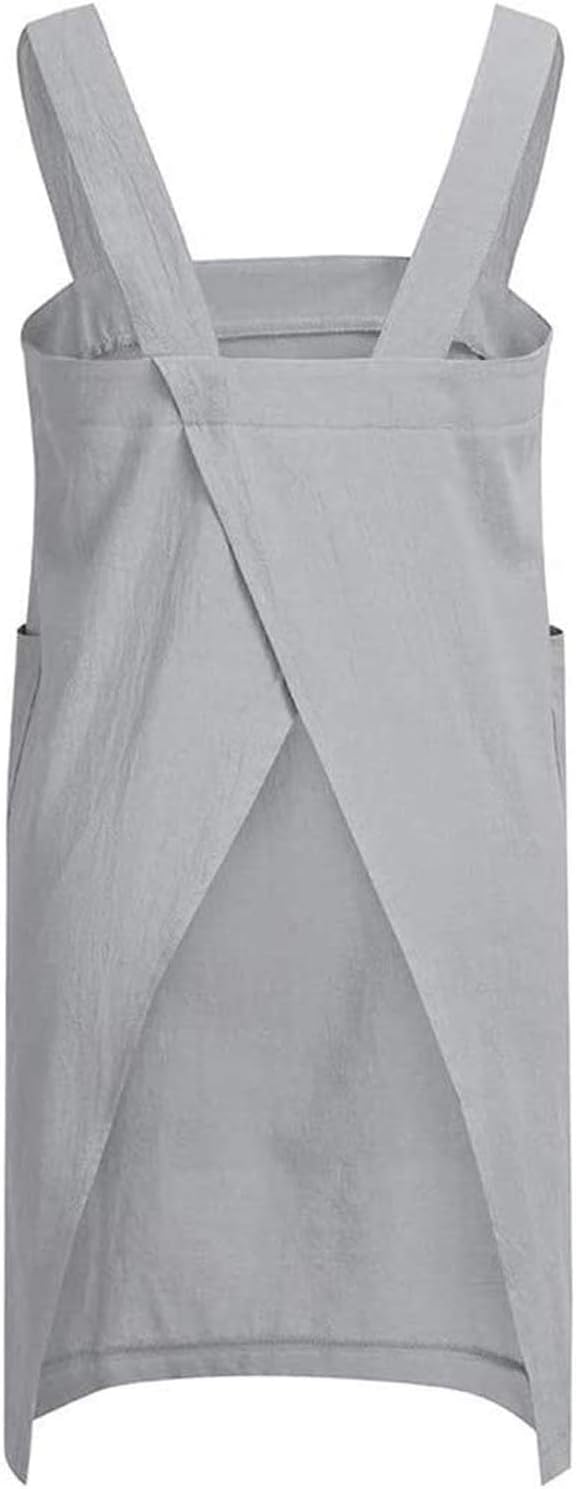 YESDOOD Cotton Linen Apron Cross Back Apron for Women with Pockets Pinafore Dress for Baking Cooking