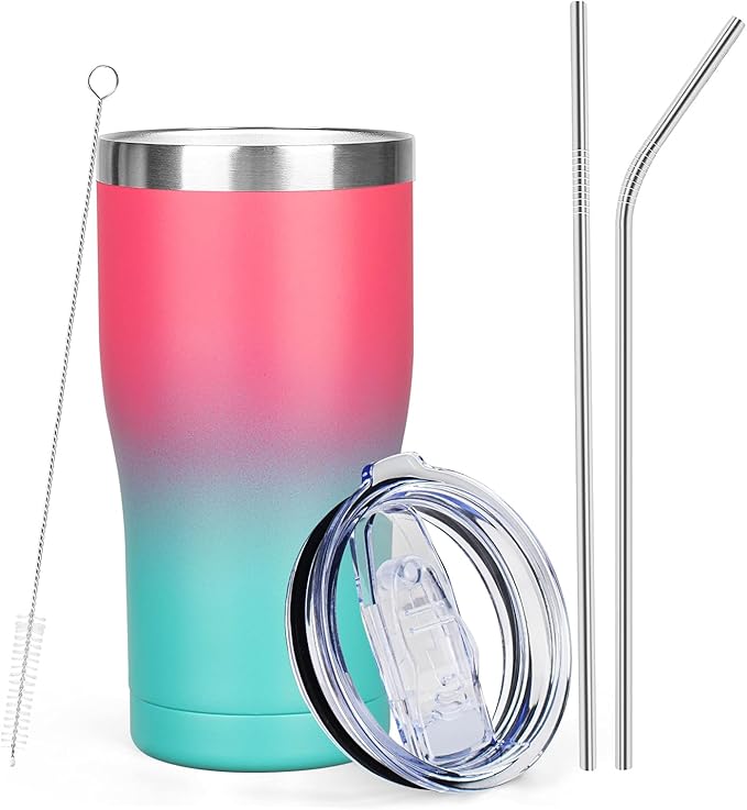 MEZMUT 20oz Coffee Tumbler with Lid and Straw Double Wall Vacuum Insulated Cup Stainless Steel Travel Mugs Insulated for Hot and Cold Leakproof Powder Coated Tumbler for Indoor and Outdoor