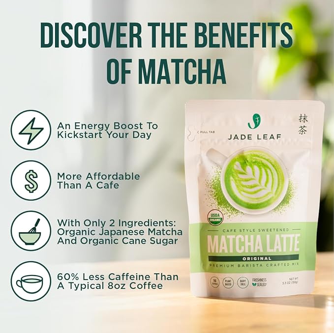 Jade Leaf Matcha Organic Premium Ceremonial Grade Matcha Green Tea Powder - Japanese - Culinary, Ingredient, Ceremonial Barista Teahouse, Latte, Collagen, 17.6 Ounce (Pack of 1), Matcha Latte