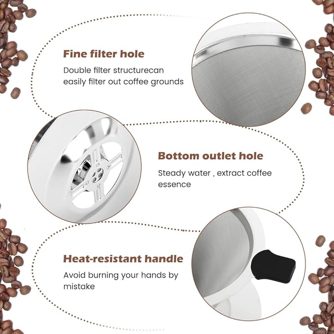 Pour Over Coffee Dripper with Cleaning Brush, Stainless Steel Cone Coffee Filter Fine Mesh Double Layer, Paperless Reusable Coffee Filter, Drip Cone Brew Coffee Strainer(SIZE:Medium)