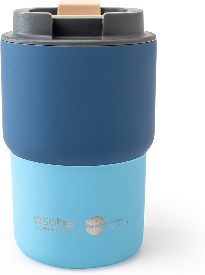 asobu Ultimate Stainless Steel Ceramic Inner Coating Coffee Mug with Double Walled Copper Lining Insulation, 12 Ounces (Blue)