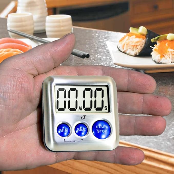 Elegant Digital Kitchen Timer Stainless Steel - Strong Magnetic Back - Kickstand - Loud Alarm - Large Display - Auto Memory - Auto Shut-Off - Model eT-24 (Plumberry 6-Pack) by eTradewinds