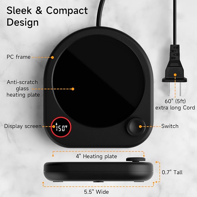 Coffee Mug Warmer for Desk, Electric Cup Heater for Tea Milk Beverages with Adjustable Temperature Display, Auto Shut Off Timer Mug Sensor, Candle Wax Heating Plate, Ideal Gift Accessory