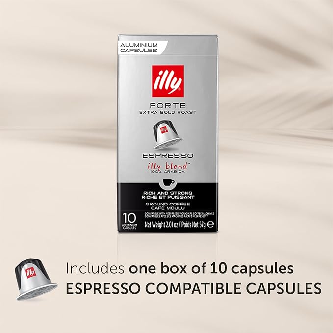 Illy Espresso Compatible Capsules - Single-Serve Coffee Capsules & Pods - Forte Extra Bold Roast - Notes Of Dark Chocolate Coffee Pods - For Nespresso Coffee Machines – 10 Count
