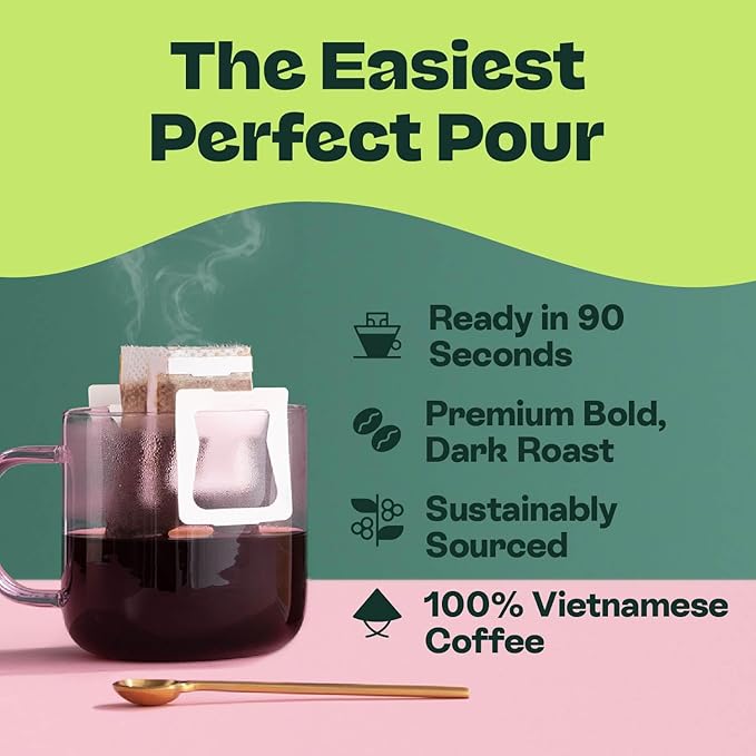Copper Cow Premium Pour Over Single-Serve Vietnamese Coffee | Classic Black | Includes 8 coffees