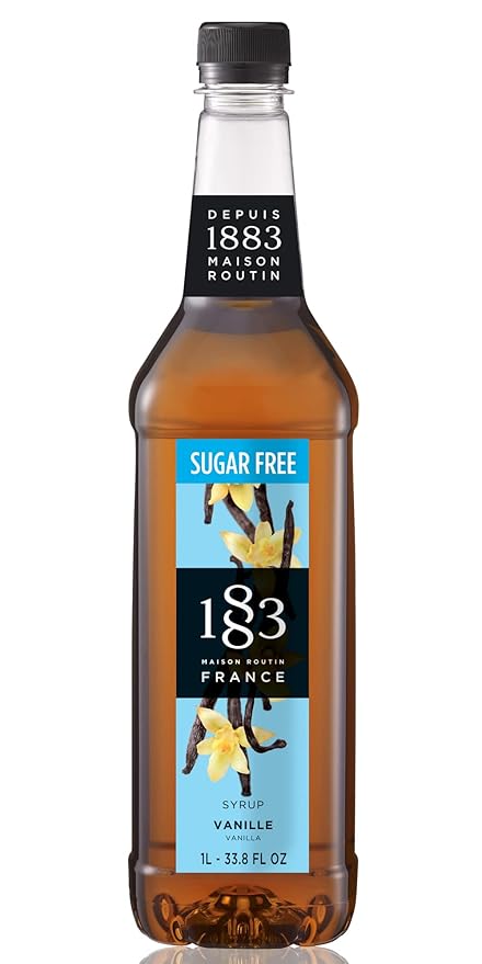 1883 Sugar Free Vanilla Syrup – Sugar Free Vanilla Coffee Syrup, Zero Calorie Beverage Mixer, Made in France, 1 Liter Plastic Bottle