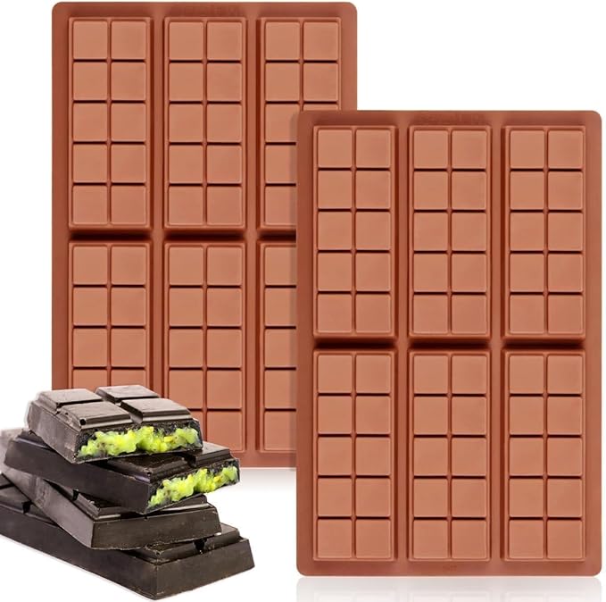 Chocolate Bar Mold Deep Silicone Break-Apart Chocolate Mold Non-Stick Chocolate Mold Dubai Chocolate Bar Mold Pistachio (10 Snap, Set of 2) (10 Snap)
