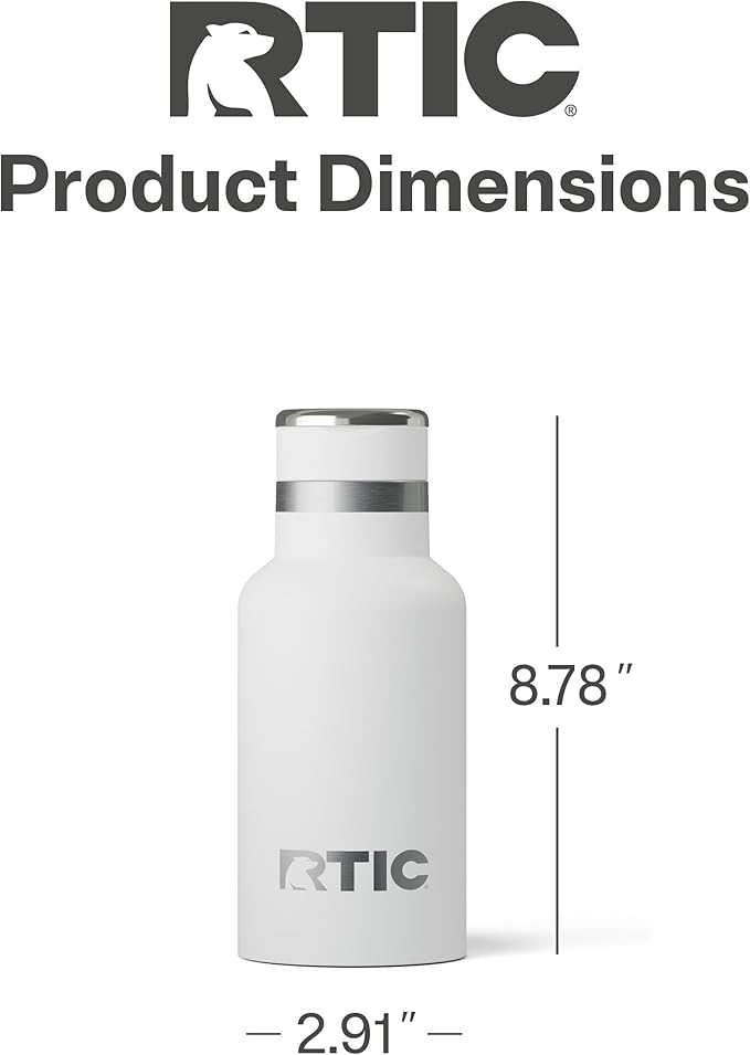 RTIC Little Journey Bottle with Straw, Insulated, Stainless Steel, Metal, Double Wall Vacuum-Insulation, Ceramic-Lined, Leak-Proof Lid, BPA-Free Water Flask for Sports, Travel, White