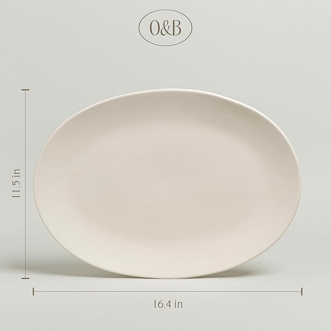 over&back Coupe Stoneware Serving Platter - Elegant 1-Piece Oval Serving Platter to Complete Your Kitchen Set - 16.4" x 11.5" - Semi-Matte Ivory