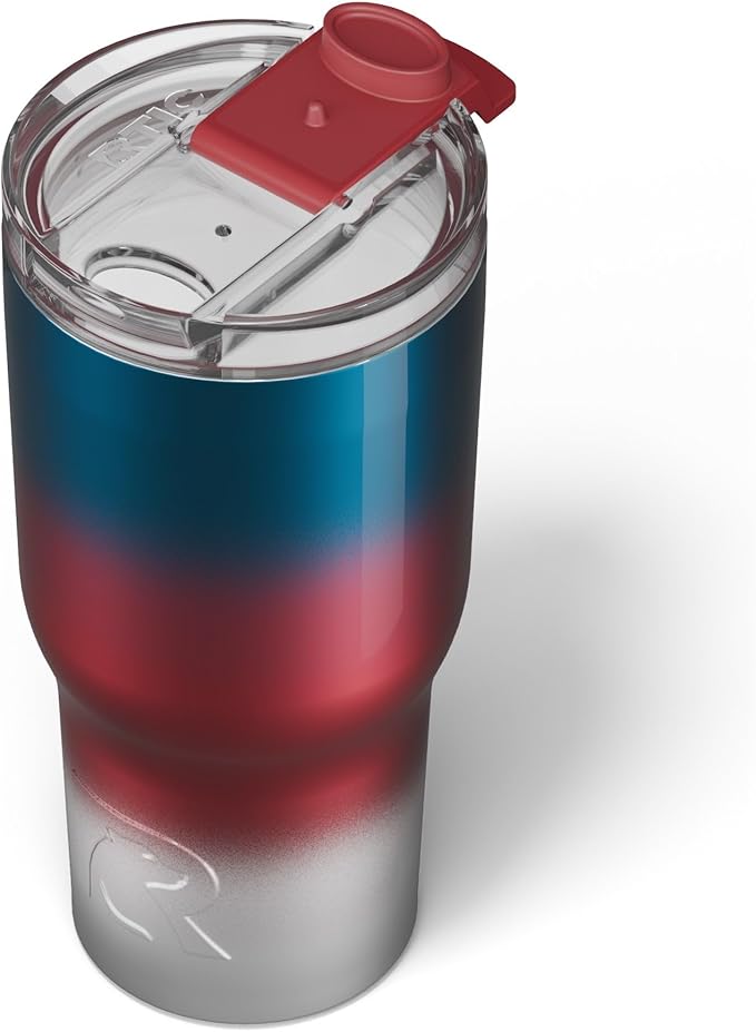 RTIC 20oz Essential Tumbler with Lid, Insulated, Stainless Steel, Metal, Double Wall Vacuum-Insulation, Ceramic Lined, Travel Cup for Iced Coffee, Tea, Hot and Cold Drink, Patriot Metallic
