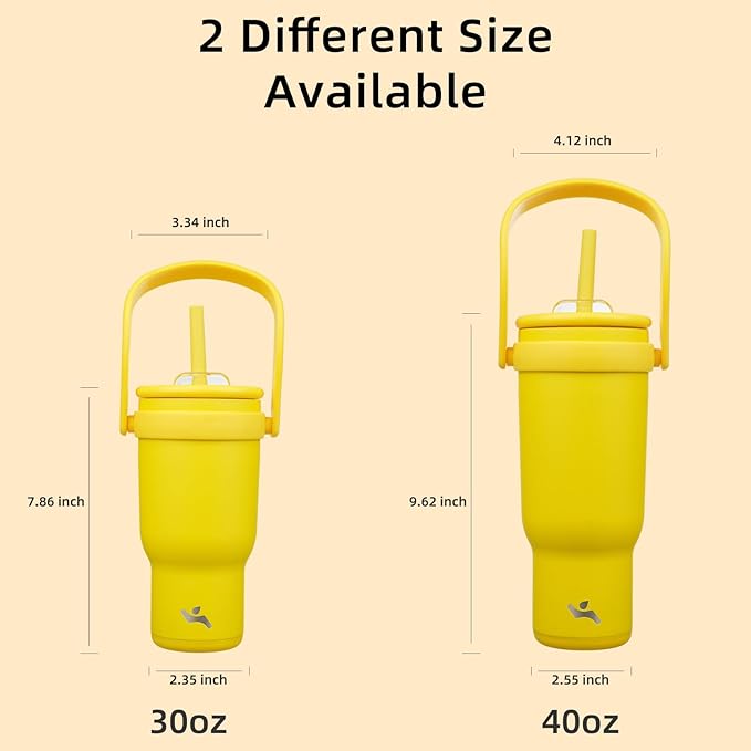 30 oz Tumbler with Side Handle, Insulated Water Bottle with Straw and 2 in 1 Lid, Stainless Steel Cup Travel Coffee Mug for Sports Office Gym,Yellow