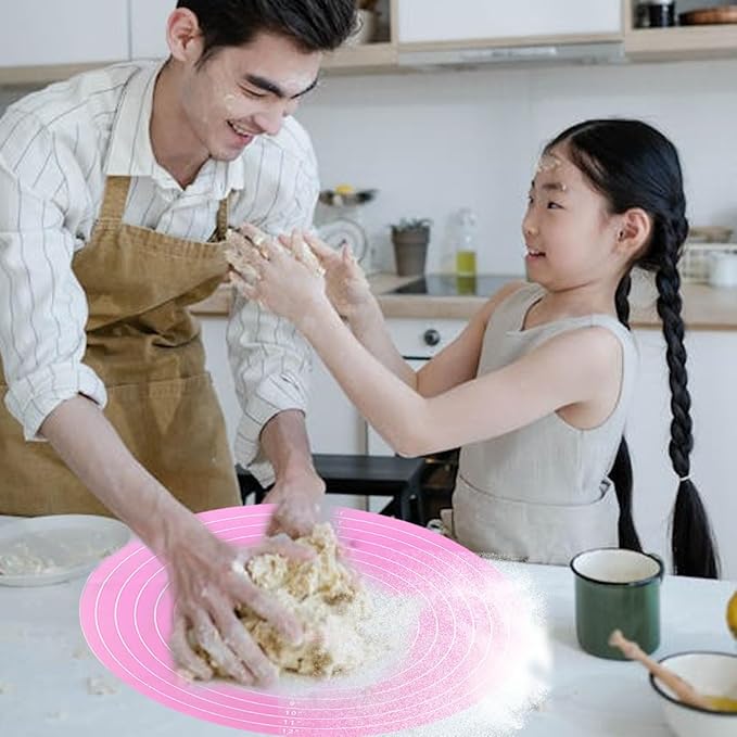 Round Baking Mat, Cake Turntable Mat, Cake Mat Round Silicone Baking Mat, 12 In Pink Cakes Pastry Mat for CakeTurntable Bracket