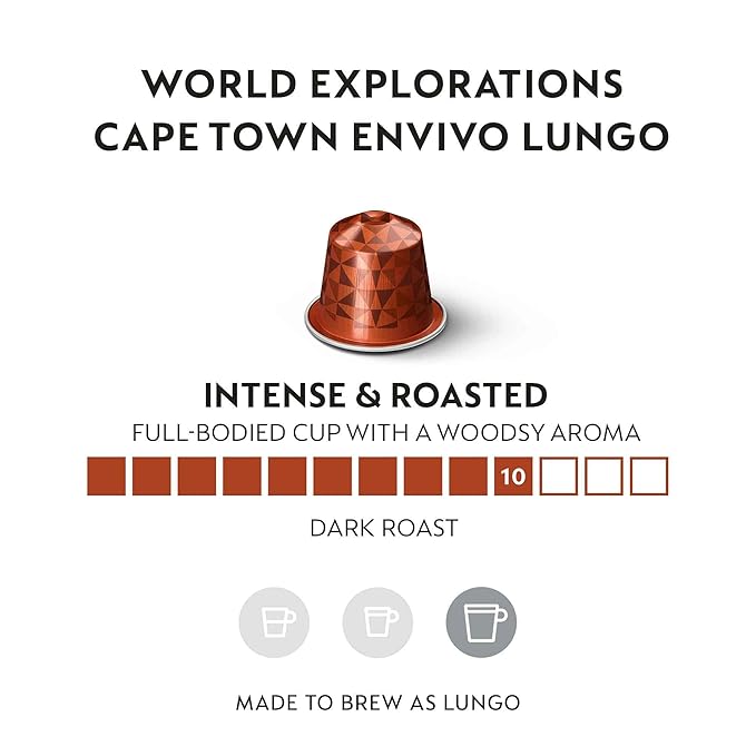 Nespresso Capsules Original Line, Cape Town Envivo Lungo, Dark Roast Espresso Coffee Pods, 50 Count Coffee Pods
