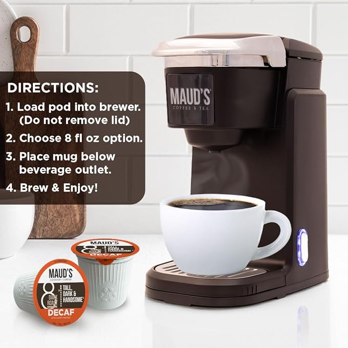 Maud's Decaf Dark Roast Coffee Pods, 100 ct, Decaffeinated Recyclable Single Serve Pods – 100% Arabica Coffee, Compatible with Keurig K Cups Maker
