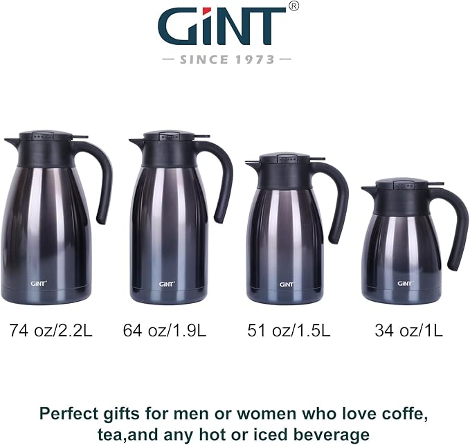 GiNT 2.2L / 74Oz Thermal Coffee Carafe, Insulated Stainless Steel Coffee Carafes for Keeping Hot/Double Walled Vacuum Thermal Carafe (Purple)