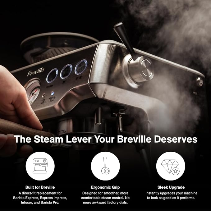 CREMA Coffee Products Replacement Steam Lever for Breville Espresso Machines | Ergonomic Stainless Steel Design | Compatible with Barista Express, Infuser, Barista Pro | Easy Grip | White Finish