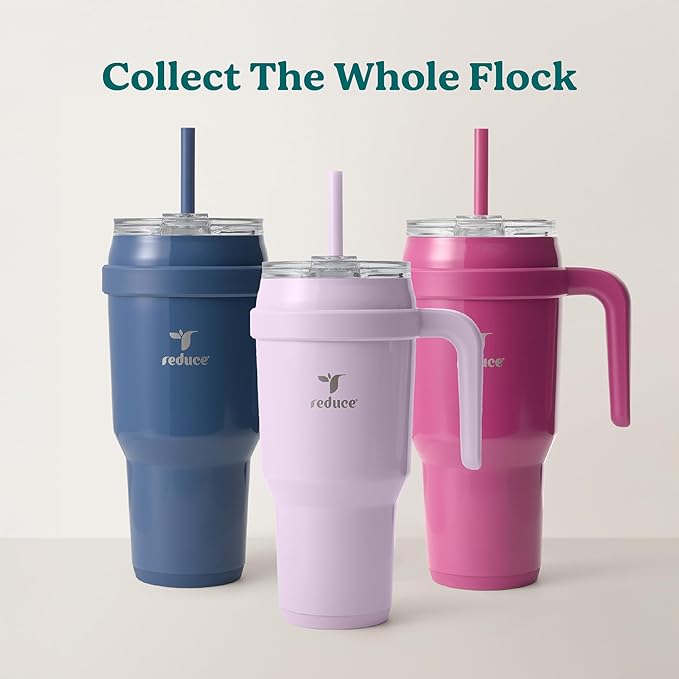 REDUCE 40 oz Stainless Steel Tumbler with Handle - Dual-Wall Vacuum Insulated Travel Mug, Sweat-Proof Lid & Reusable Straw - Keeps Drinks Cold for 24 Hrs, Fits Cupholders, Dishwasher Safe - Sangria