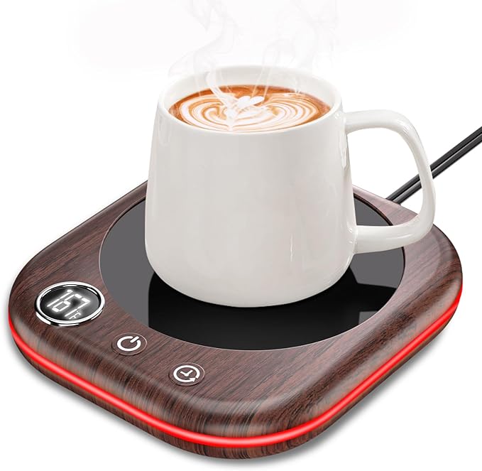 Mug Warmer,40W Coffee Mug Warmer for Desk with Temperature Display, 4 H Auto Shut Off, 3 Temp Settings & 1-12H Timer, Smart Electric Beverage Warmer for Coffee, Tea, Water, Milk and Coco(Wood Grain)