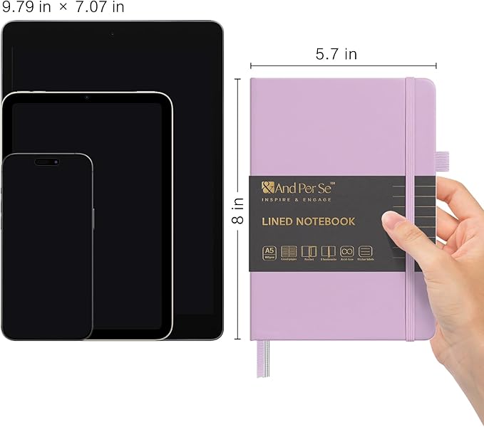 &And Per Se Lined Journal Notebook, 160 Pages, A5 5.7 x 8 inches College Ruled Thick Paper Notebook Journals for Writing, Hardcover Notebooks for Women Men Office School (1 Pack, Lavender)