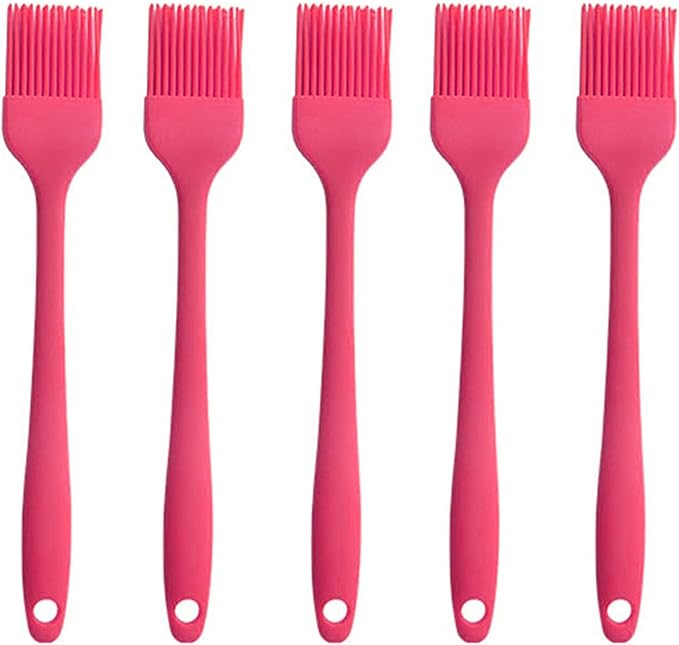 Silicone brush, Oil Brush for BBQ Kitchen Cooking Baking and Grilling（5 PCS,Rose Red)