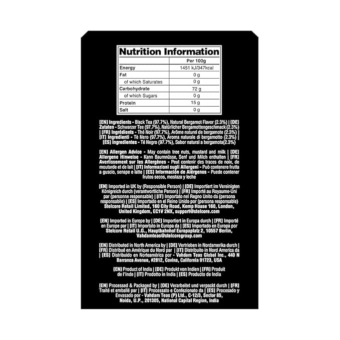 VAHDAM, Earl Grey Black Tea Bags (100 Count) Medium Caffeine, Non GMO, Gluten Free | Citrus Bergamot & Smooth | Resealable Ziplock Pouch | Plant Based Tea Bags