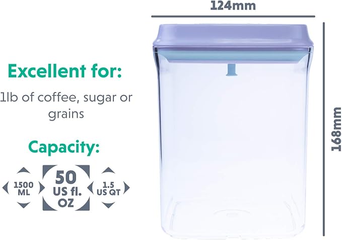 BopTop (1pc - 1500ml) Airtight Food Storage Container – Mechanical Silicone Seal Canister - BPA-Free - 1.5Qt