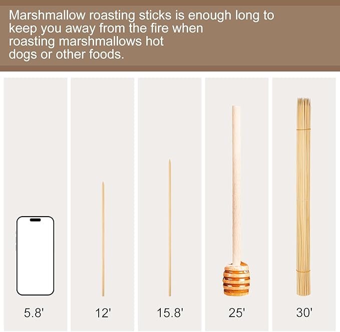 70PCS Marshmallow Roasting Sticks,30 Inch Marshmallow Sticks for Fire Pit 5mm Thick Bamboo Skewers for Smores Roaster Barbecue Campfire,Weddings and Plant Stakes