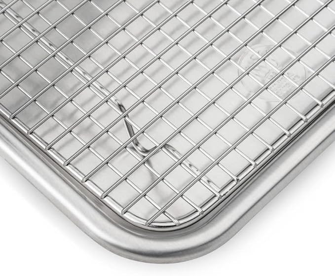 Ultra Cuisine Quarter Sheet Pan with Wire Rack Set - Includes Premium Aluminum Baking Sheet with 100% Stainless Steel Baking Rack, Dishwasher Safe Cookie Cooling Racks with 1/4 Pan Commercial Quality