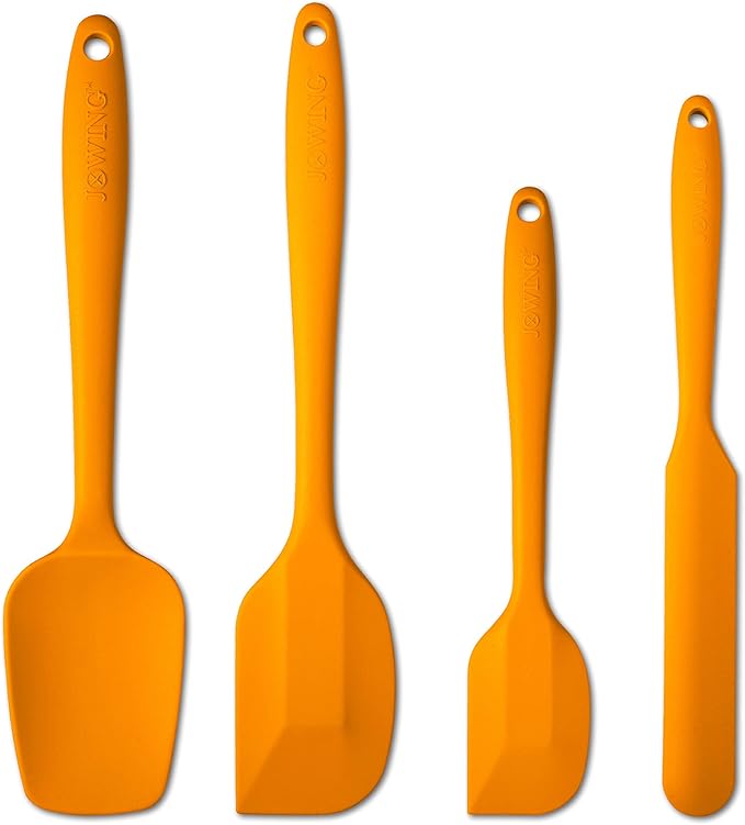 4 Piece Silicone Spatula Set, Flexible Heat Resistant Non-scratch Baking Cooking Rubber Spatulas with Stainless Steel Core, Orange