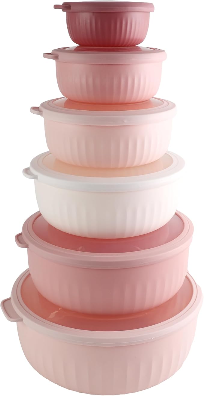 COOK WITH COLOR Prep Bowls with Lids- Wide and Deep Nesting Plastic Small Mixing Bowl Set with Lids, 12 Piece Set - Wide Bowls, Pink