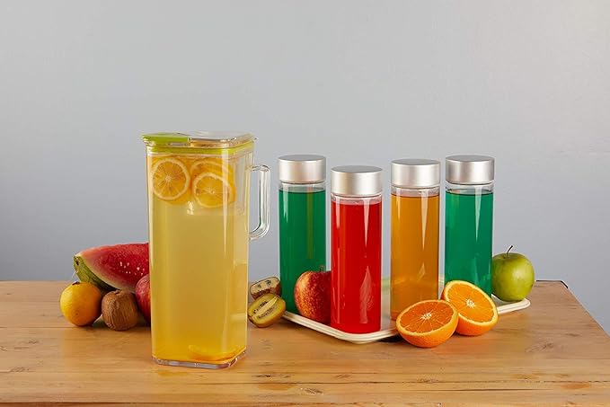 Komax Large Plastic Water Pitcher with Lid Square Water Carafe – BPA-Free, Dishwasher Safe – Water, Tea, or Juice Containers with Lids for Fridge (2.3 Liters)