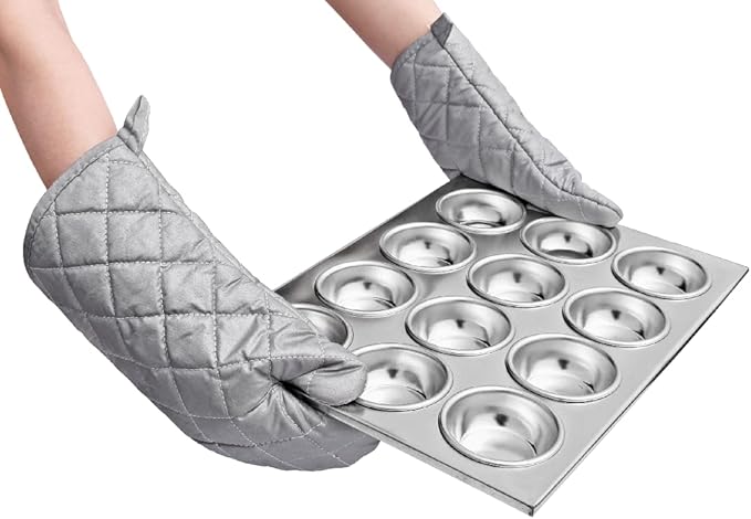 13 Inch Heat Resistant Oven Gloves New Cotton Oven Mitts Kitchen Gloves High Temperature Cooking Tool BBQ Gloves (13" Silver, 13 Inch)