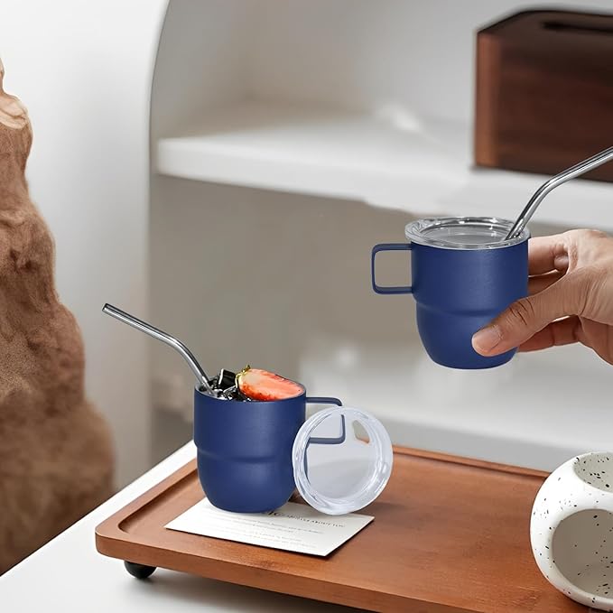 4oz Espresso Cup Set of 2, Insulated Espresso Mug With Lid and Straw, Espresso Shot Glasses with Handle, Double Walled Stainless Steel Small Expresso Shots Cup for Coffee