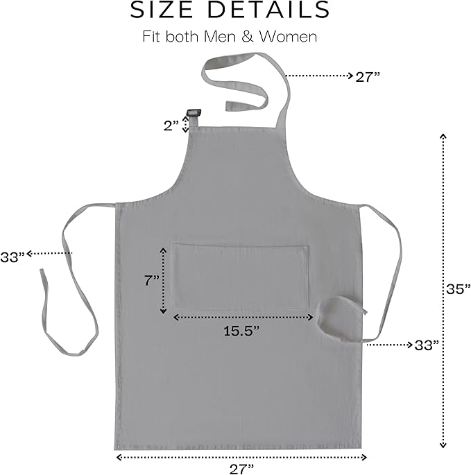 RAJRANG 100% Cotton Cooking Apron with 3 Pockets Kitchen Chef BBQ Adjustable Bib Aprons for Women Men