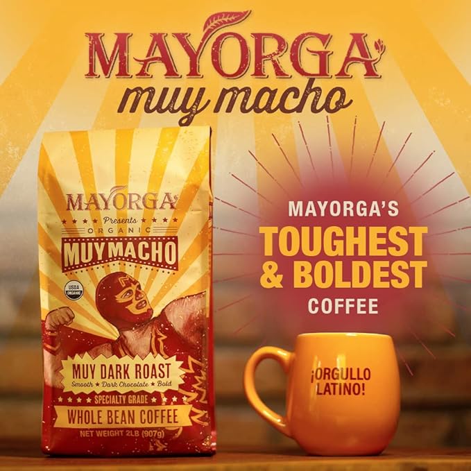 Mayorga Intense Dark Roast Coffee, 2 lb bag - Muy Macho Blend, the World's Strongest Organic Coffee - 100% Arabica Whole Coffee Beans - Bold Flavor - Specialty Grade, Non-GMO, Direct Trade