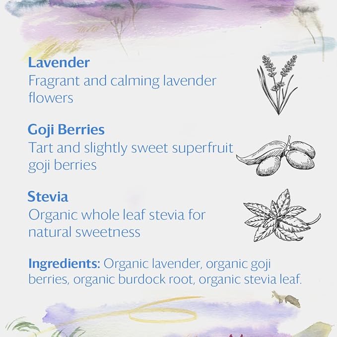 Grace Farms LAVENDER GOJI BERRY Herbal Tea (16 Pyramid Sachets) | Naturally Sweet, Stress Relieving and Caffeine Free | Organic and Kosher Certified | Gives Back 100% of Profits