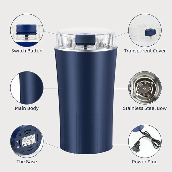 Electric Coffee Grinder, coffeeBean and Spice Grinder,300w powerful power portable With Heavy-DutyStainless Steel Grind Blades