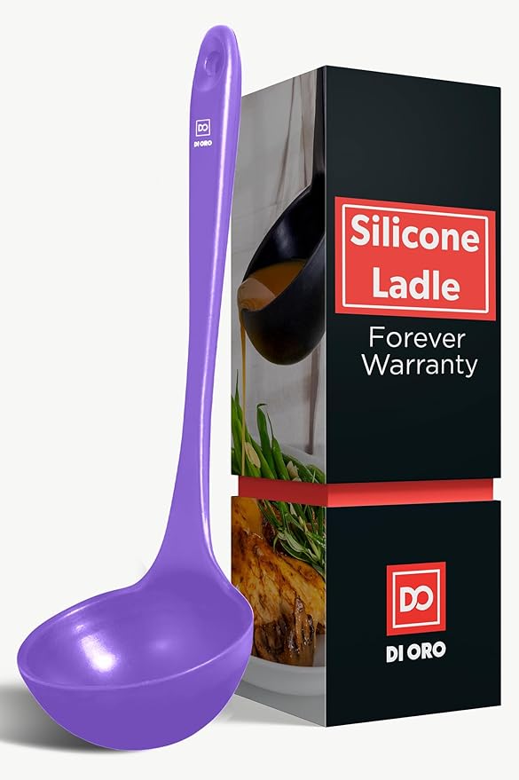 DI ORO Silicone Ladle – Soup Ladle for Cooking & Serving Heat-Resistant - Large Kitchen Ladle Nonstick Cookware Safe - Soup Serving Spoon with Wide Bowl - Silicone Utensil Dishwasher Safe (Lavender)