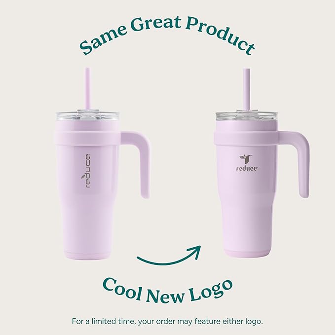 REDUCE 24 oz Stainless Steel Tumbler with Handle - Dual-Wall Vacuum Insulated Travel Mug, Sweat-Proof Lid & Reusable Straw - Keeps Drinks Cold for 24 Hrs, Fits Cupholders, Dishwasher Safe - Sea Glass