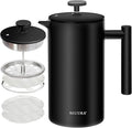 Secura French Press Coffee Maker with 3-Layer Stainless Steel Filter, 34 oz Black, Double-Walled Insulated Design with 2 Extra Filters