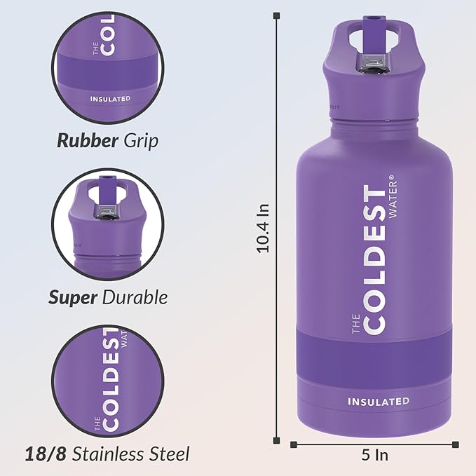 Coldest Insulated Water Bottle with Straw Lid - Stainless Steel Metal Insulated Bottle for Men & Women (Galaxy Purple, 64 oz)