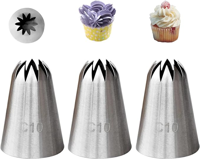 Large Closed Star Piping Tip C10,Cake Decorating Tip for Churros,Meringue,Shells,Stars,Rosettes,Flower,3 Pcs