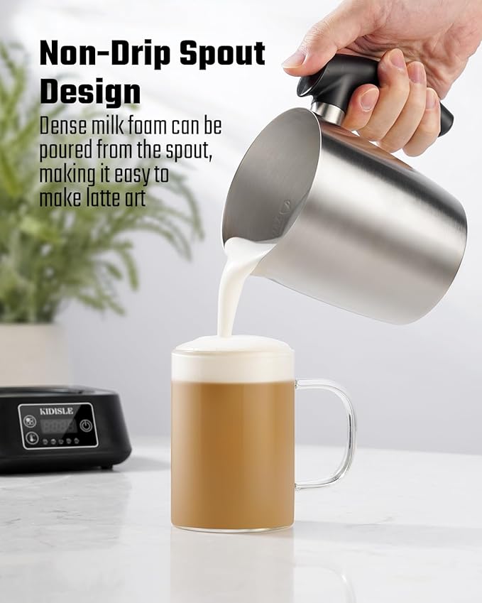 5-in-1 Milk Frother and Steamer, 17oz Detachable Frother with Adjustable Temperature, Stainless Steel Milk Steamer, Hot & Cold Foam Maker for Coffee, Latte, Hot Chocolate, Dishwasher Safe