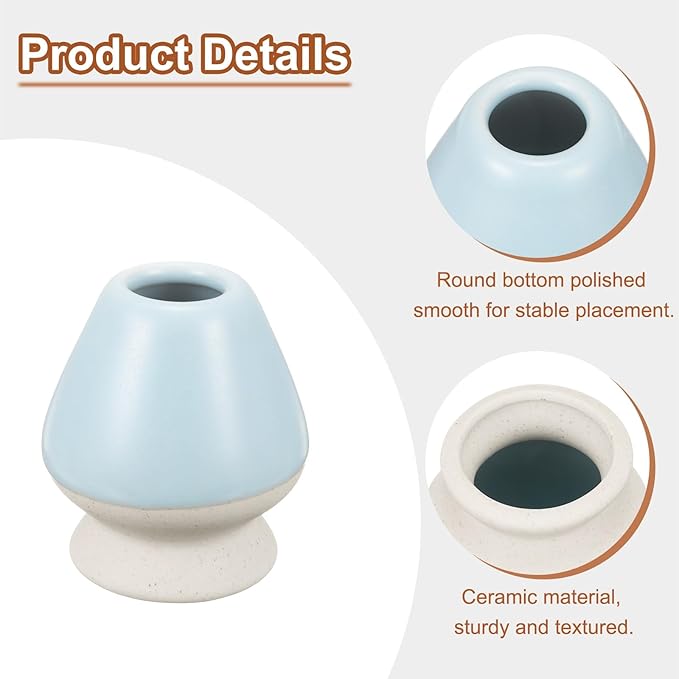 HARFINGTON Ceramic Chasen Stand 70mm Matcha Whisk Holder Teas Set Whisks Stand Traditional Matcha Tea Chasen Holder Tea Set Accessories for Tea Tasting, Beige/Cyan
