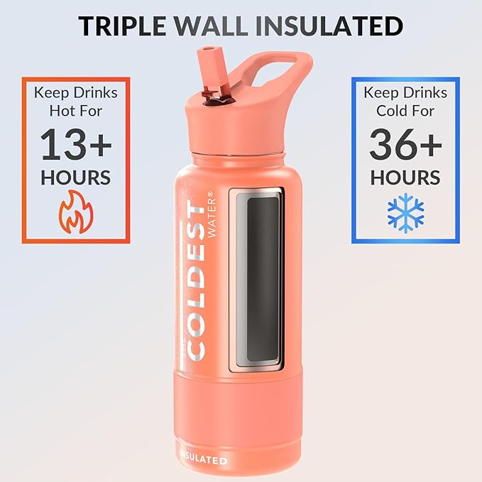 Coldest Insulated Water Bottle with Straw Lid - Stainless Steel Metal Insulated Bottle for Men & Women (Pink Froze Glitter, 32 oz)