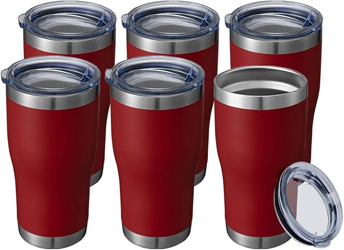 HASLE OUTFITTERS 20 oz Tumbler Bulk, Stainless Steel Tumblers with Lid, Vacuum Insulated Tumbler, Double Wall Powder Coated Cup, coffee mugs, Wine Red, 6 Pack